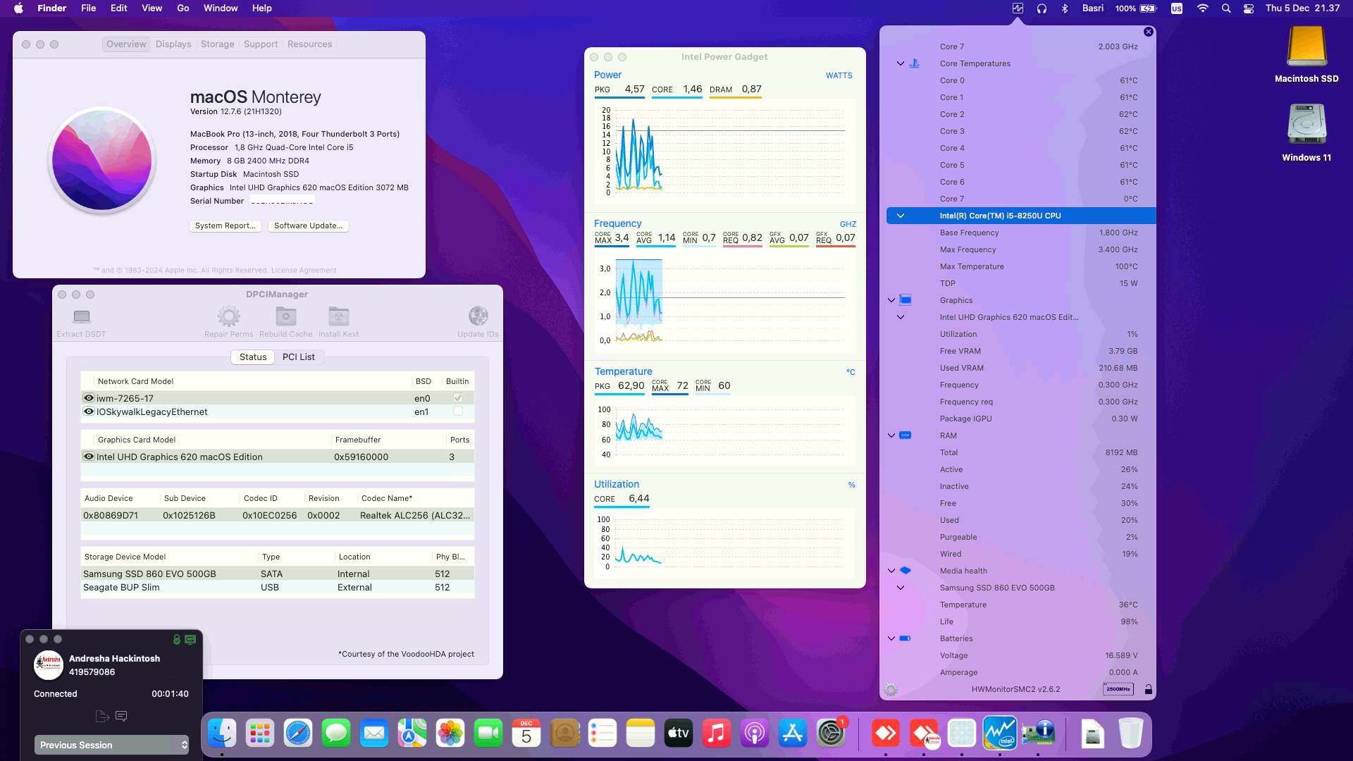 Success Hackintosh macOS Monterey 12.7.6 Build 21H1320 in Acer Swift 3 SF314-54G-51WS